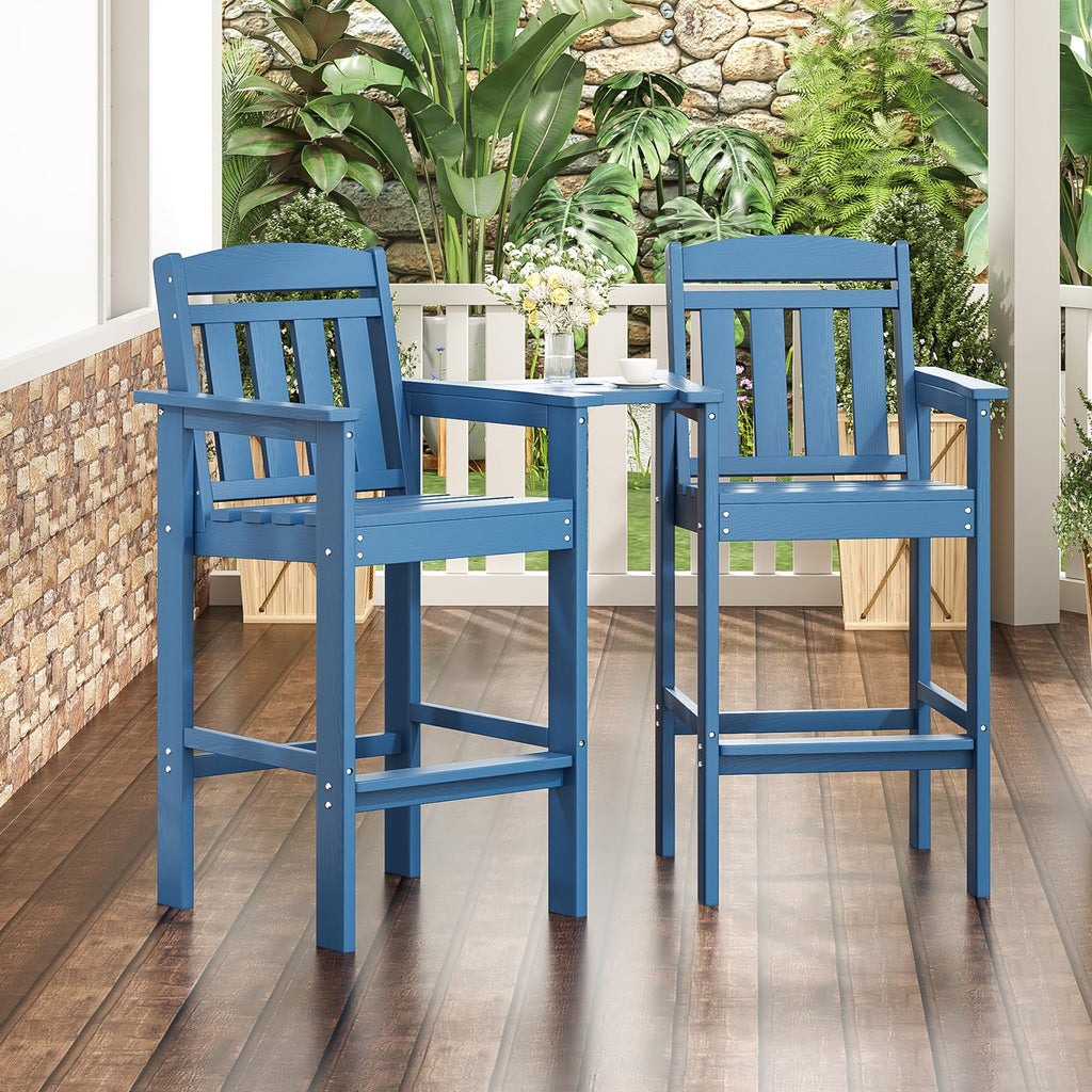 HDPE Adirondack Bar Stools Set of 2 with Connecting Tray E55261
