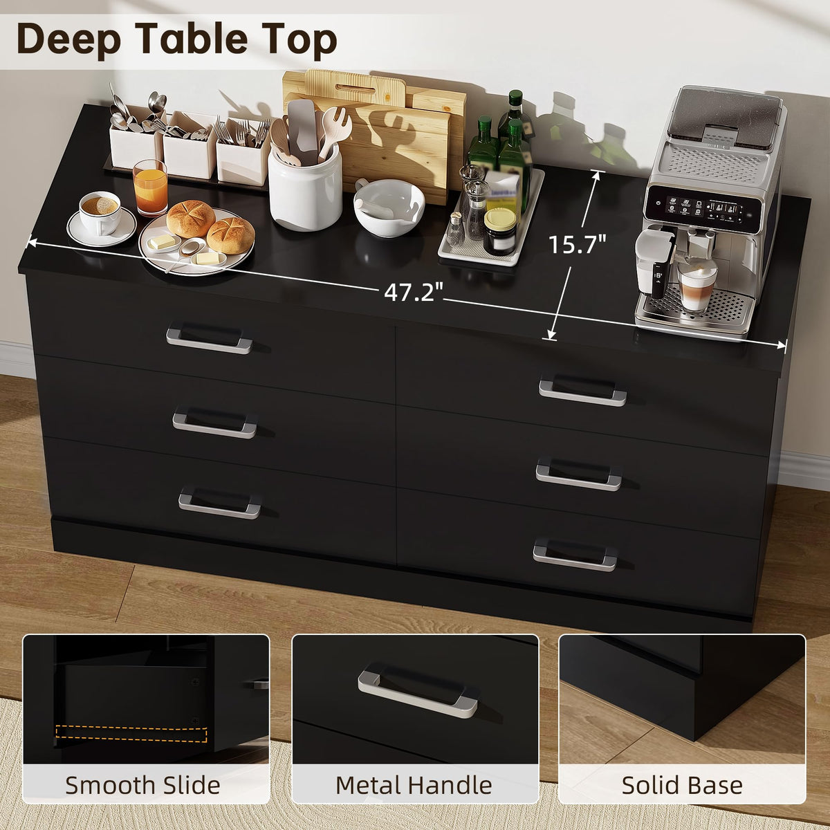 6 Drawer Dark Black Dresser K2038