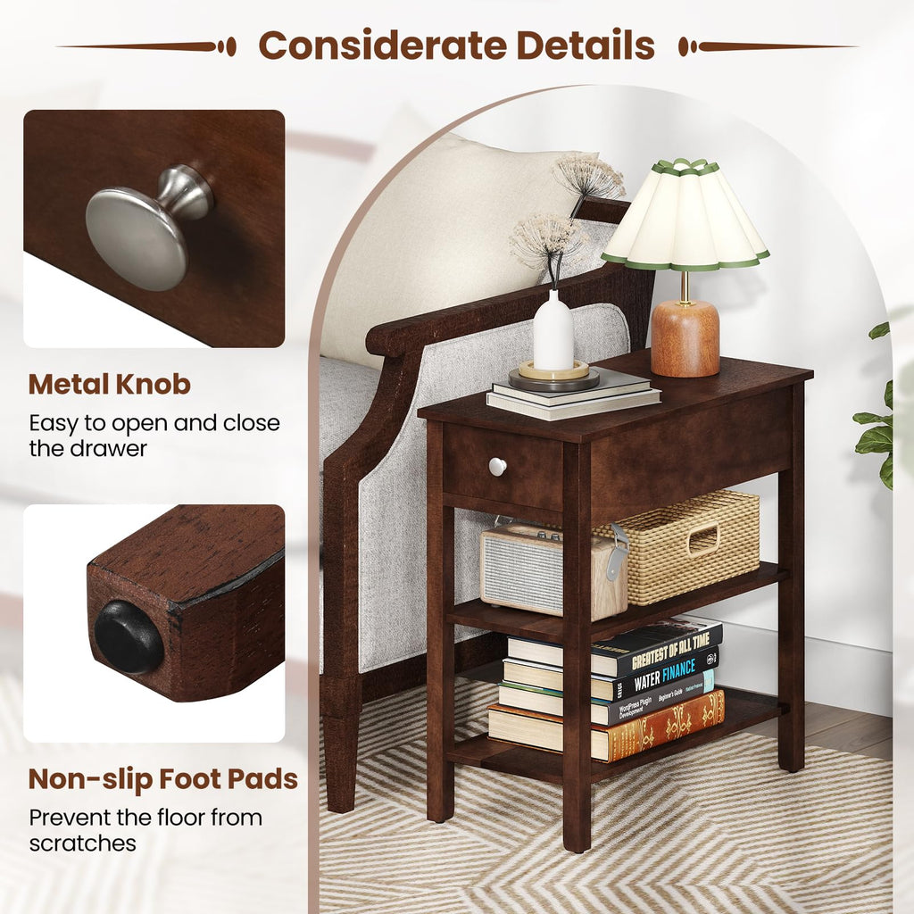 Narrow End Table Set of 2 Wood 3-Tier W856422