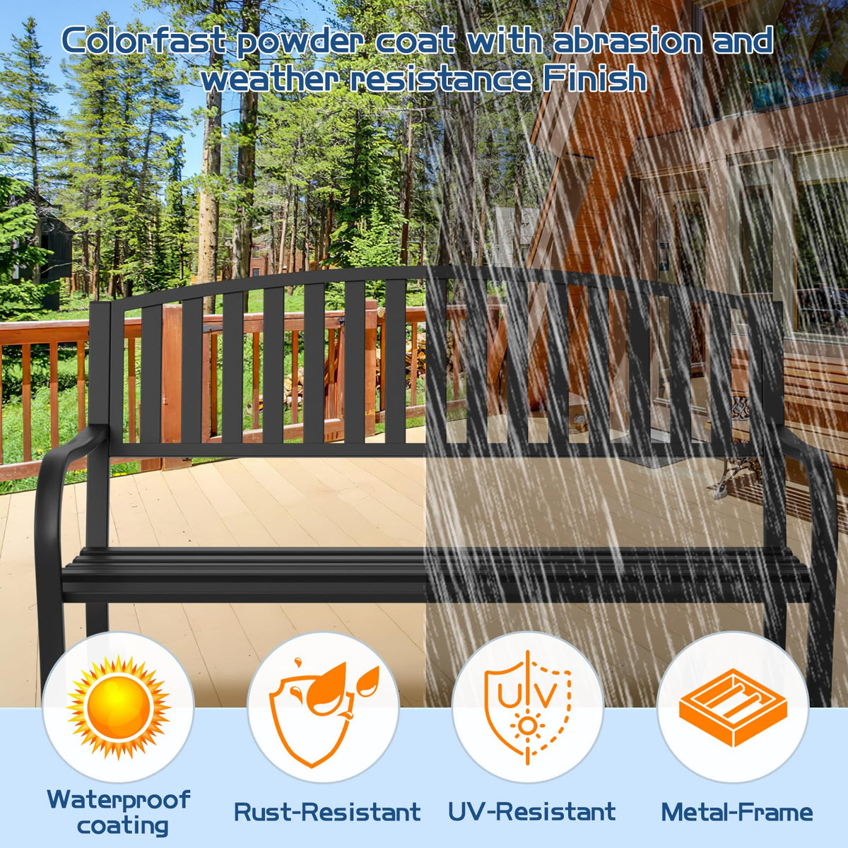 Weatherproof Heavy-Duty Wrought Iron Outdoor Bench O426
