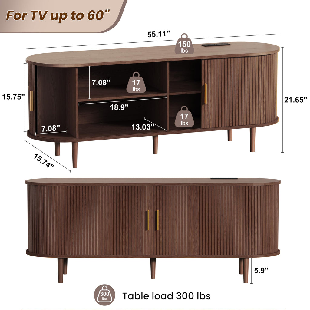 55 Inch Mid Century Modern TV Stand with Power Outlet and Adjustable Shelves X168360