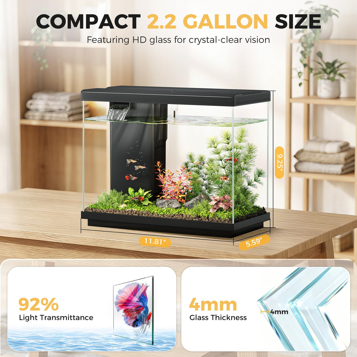 2.2 Gallon Small Black Fish Tank O180