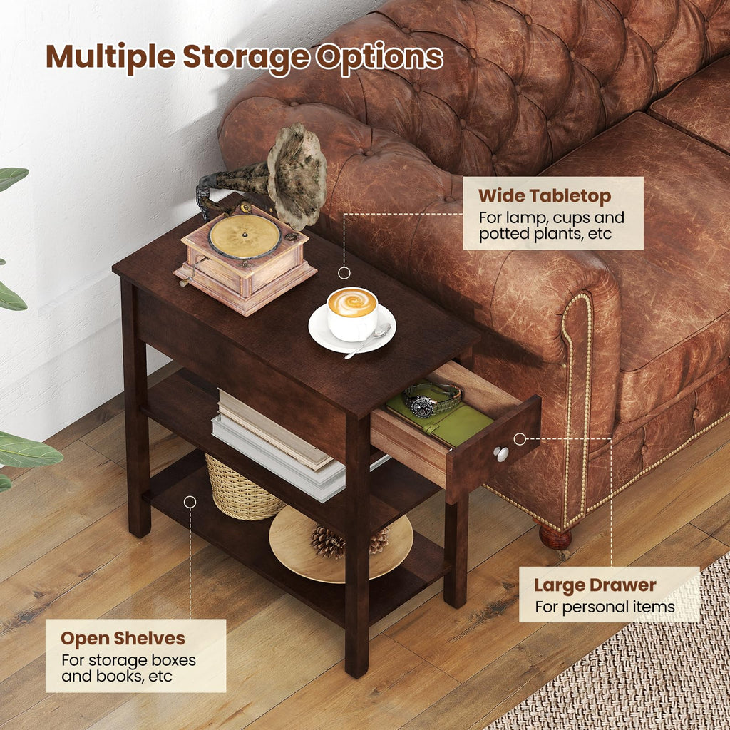 Narrow End Table Set of 2 Wood 3-Tier W856422