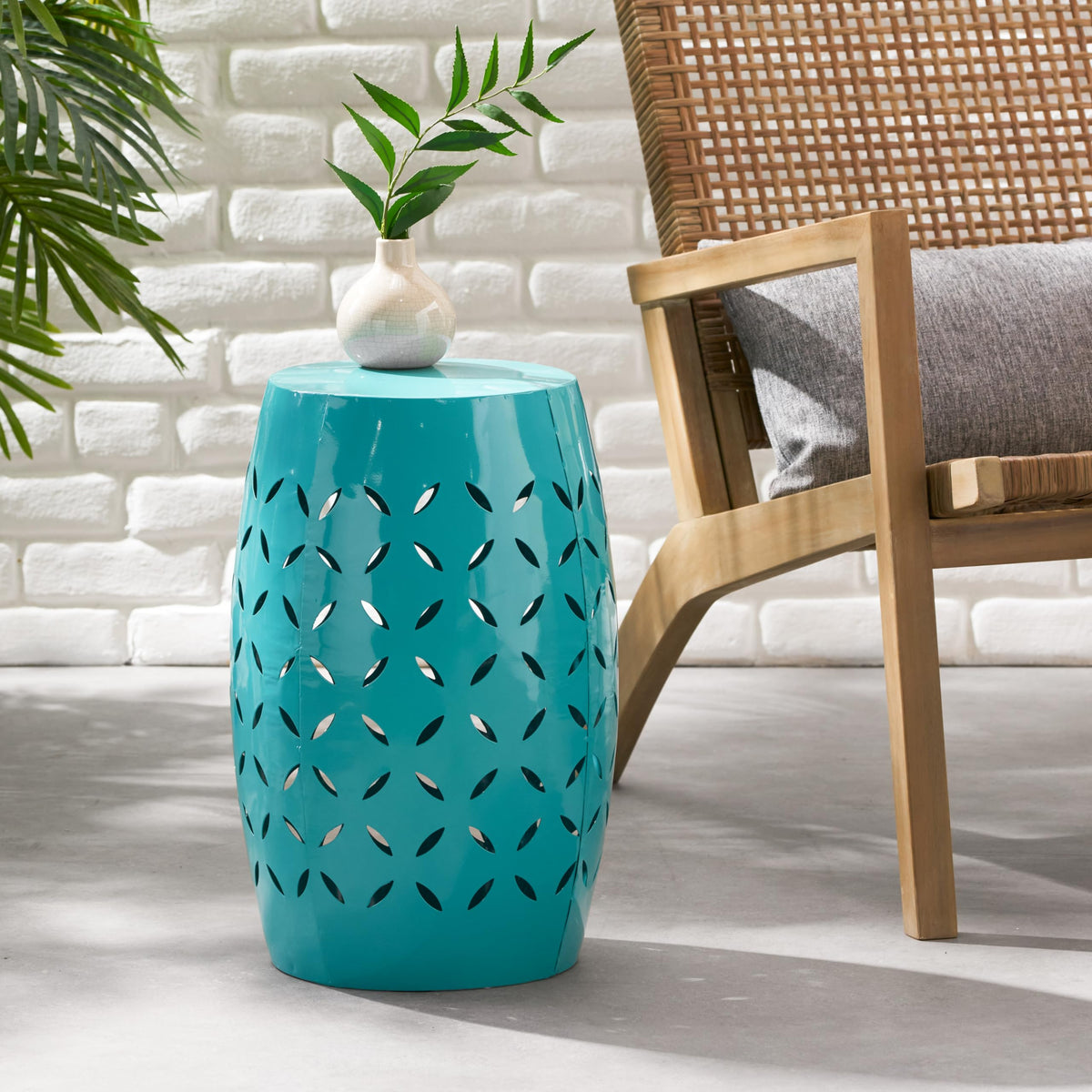 Teal Metal Garden Stool G462855