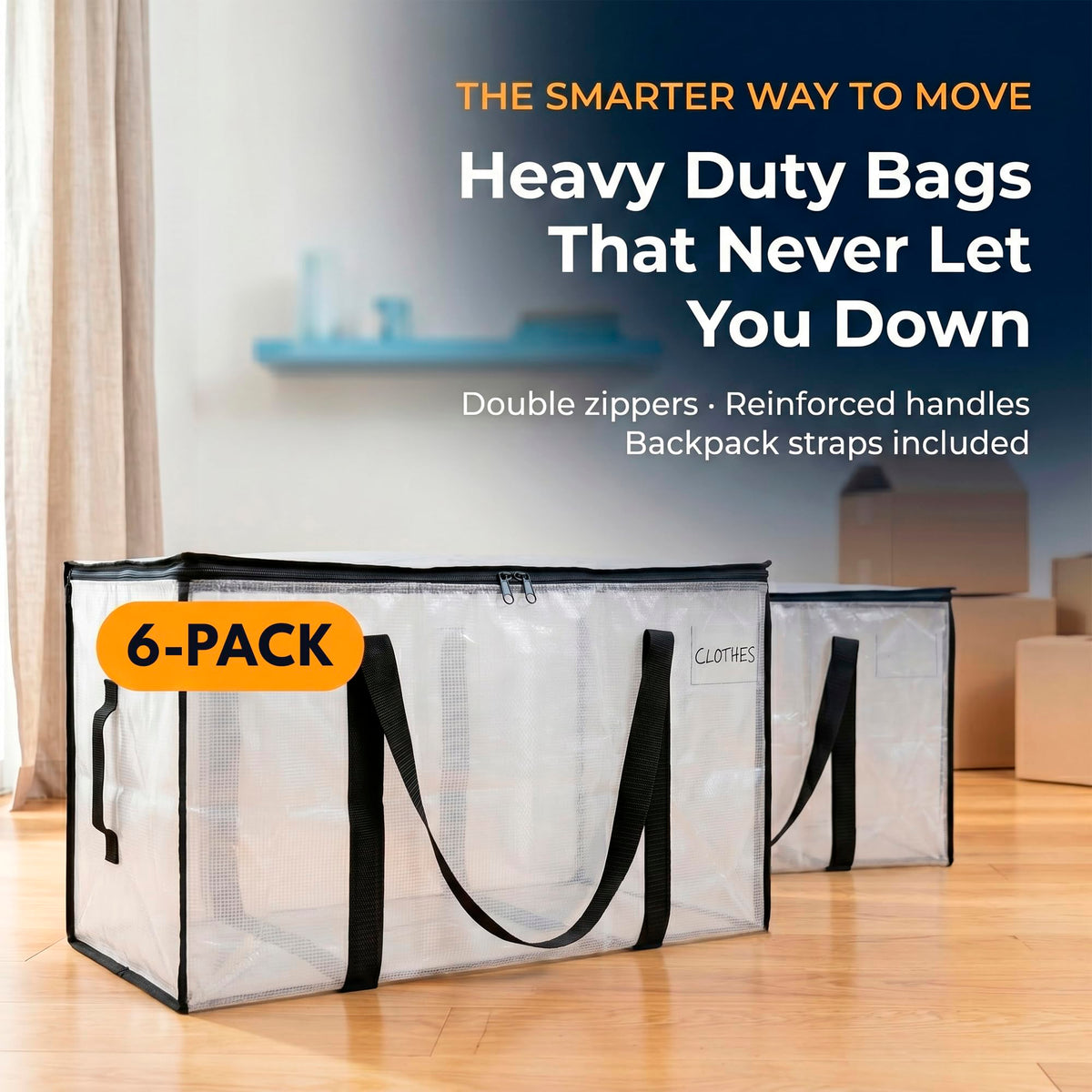 Heavy Duty Water Resistant Storage Bags with Backpack Straps 6 Pack K7152