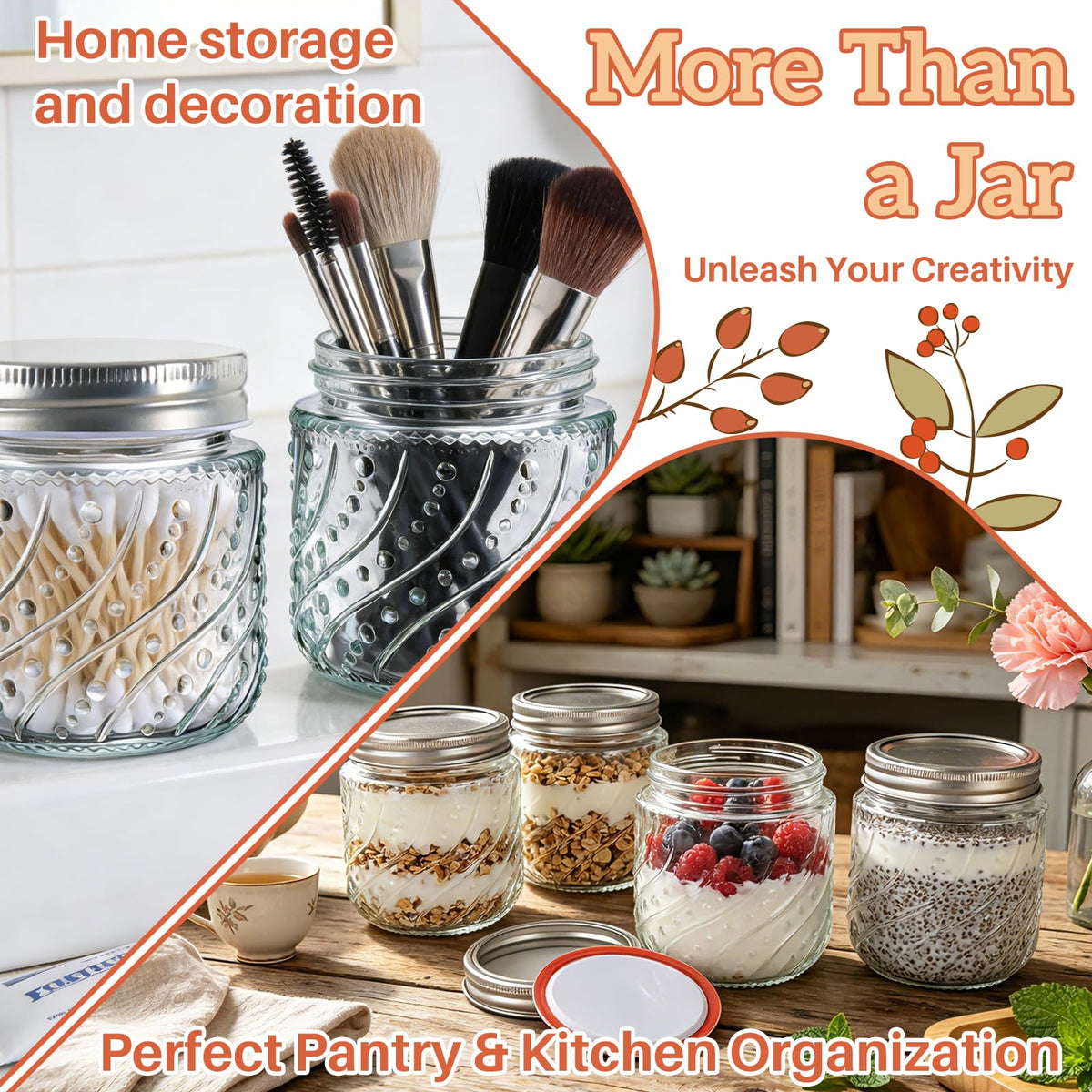 16oz Wide Mouth Mason Jars with Lids and Bands, 8 Pack Q81740