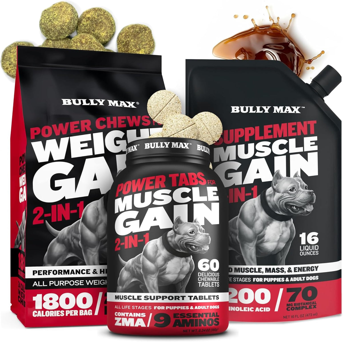 Dog Weight Gainer Chews & Muscle Builder Tablets & Liquid Muscle Builder Supplement I44147