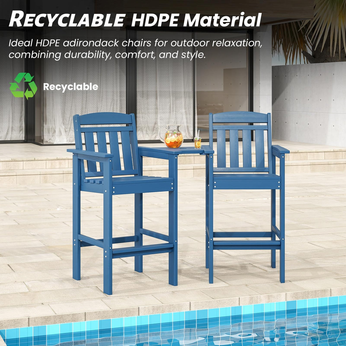 HDPE Adirondack Bar Stools Set of 2 with Connecting Tray E55261