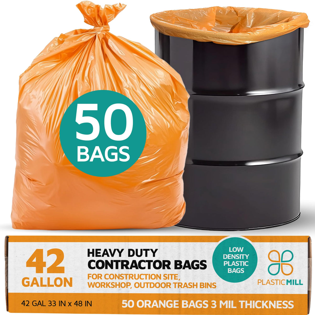 42-Gallon Heavy Duty Orange Contractor Bags 50-Count U431723