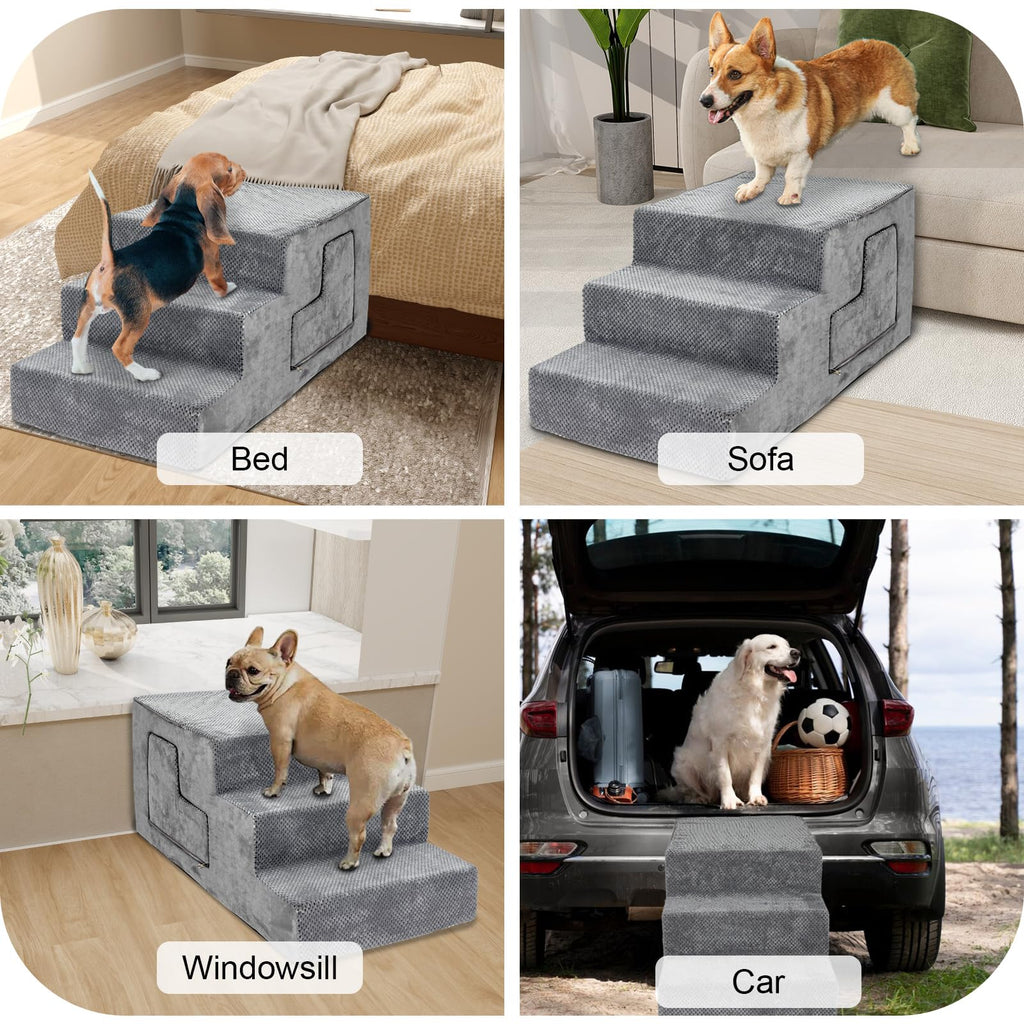 Grey 5-Step Dog Stairs with Non-Slip Washable Cover O3048