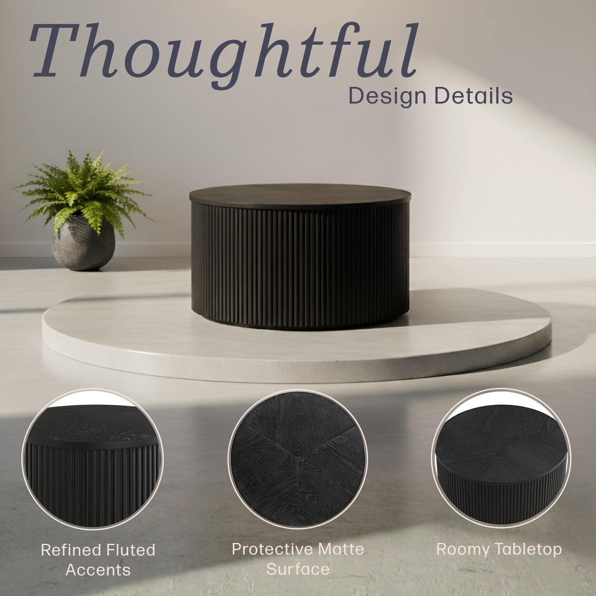 Black Fluted Round Coffee Table L154