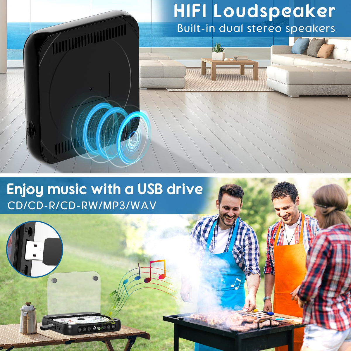 Black Portable Bluetooth CD Player W4137