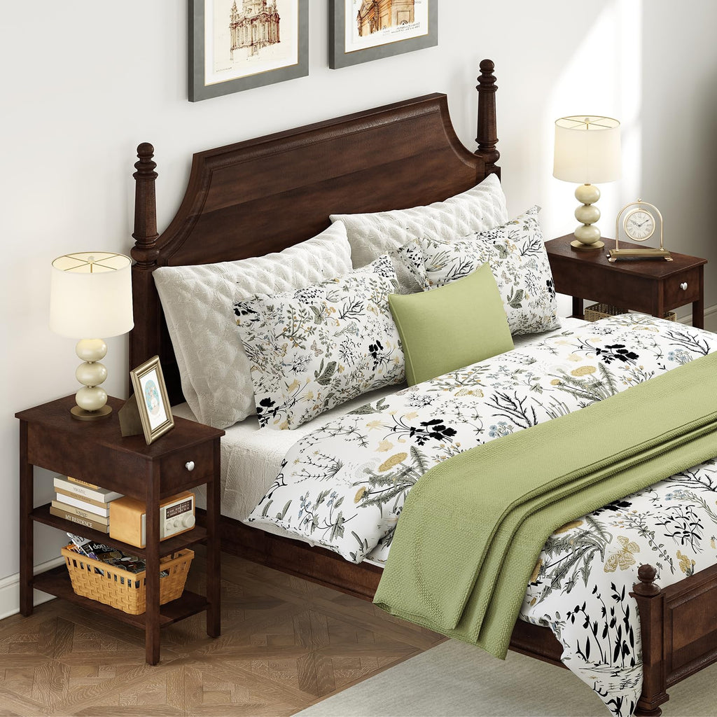 Narrow End Table Set of 2 Wood 3-Tier W856422
