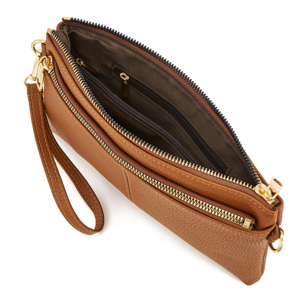 Small Triple Zip Crossbody Bag Vegan Leather Wristlet Clutch J816651