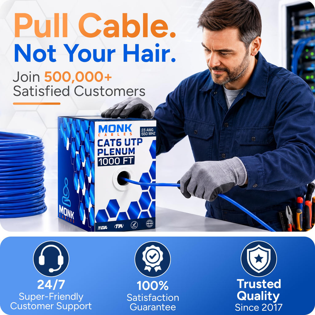 CAT6 Plenum Cable 1000ft UTP 23AWG 550MHz Blue N379341
