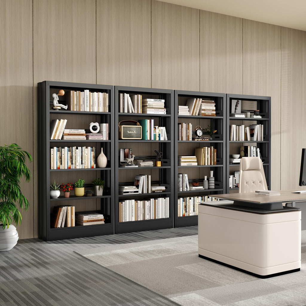 Black 5-Tier Metal Bookcase with Adjustable Shelves U784