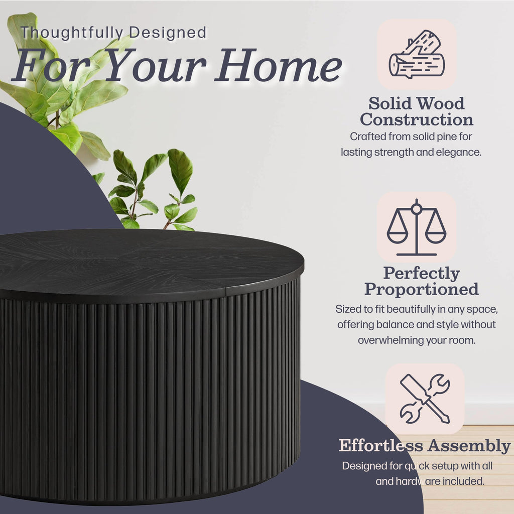 Black Fluted Round Coffee Table L154