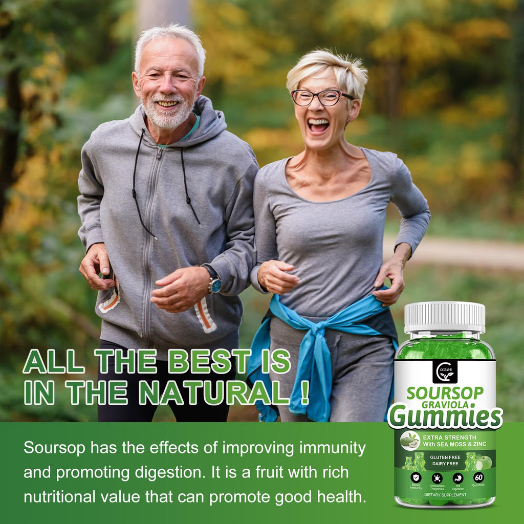 Organic Soursop Graviola Gummies 2200mg with Sea Moss Zinc Vitamin C 60 Gummies G533