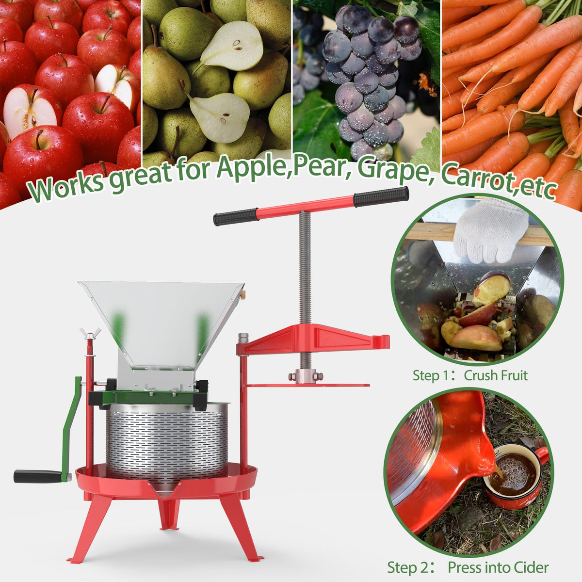 7L Manual Juicer Grinder Stainless Steel 1.8 Gallon Green W393066