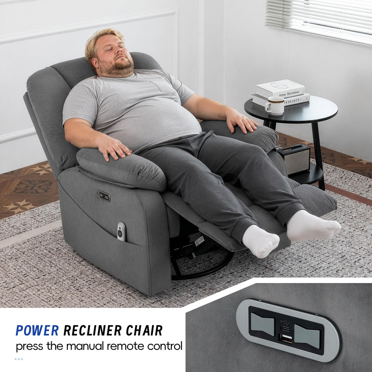 Power Swivel Rocker Recliner Chair with Massage and Heat, Gray A200