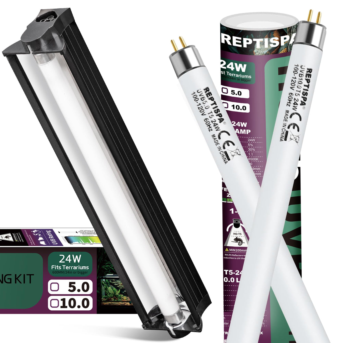 24W T5 HO UVB Reptile Light Fixture with Fluorescent Bulbs C3786