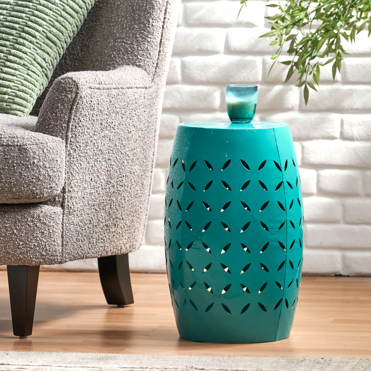 Teal Metal Garden Stool G462855