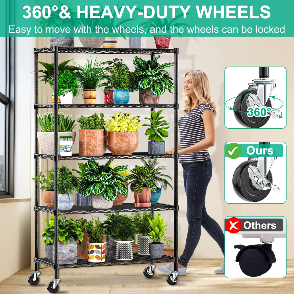 5-Tier Rolling Metal Wire Shelving Unit L35328