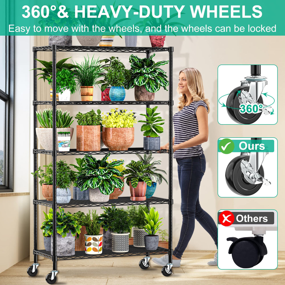 5-Tier Rolling Metal Wire Shelving Unit L35328