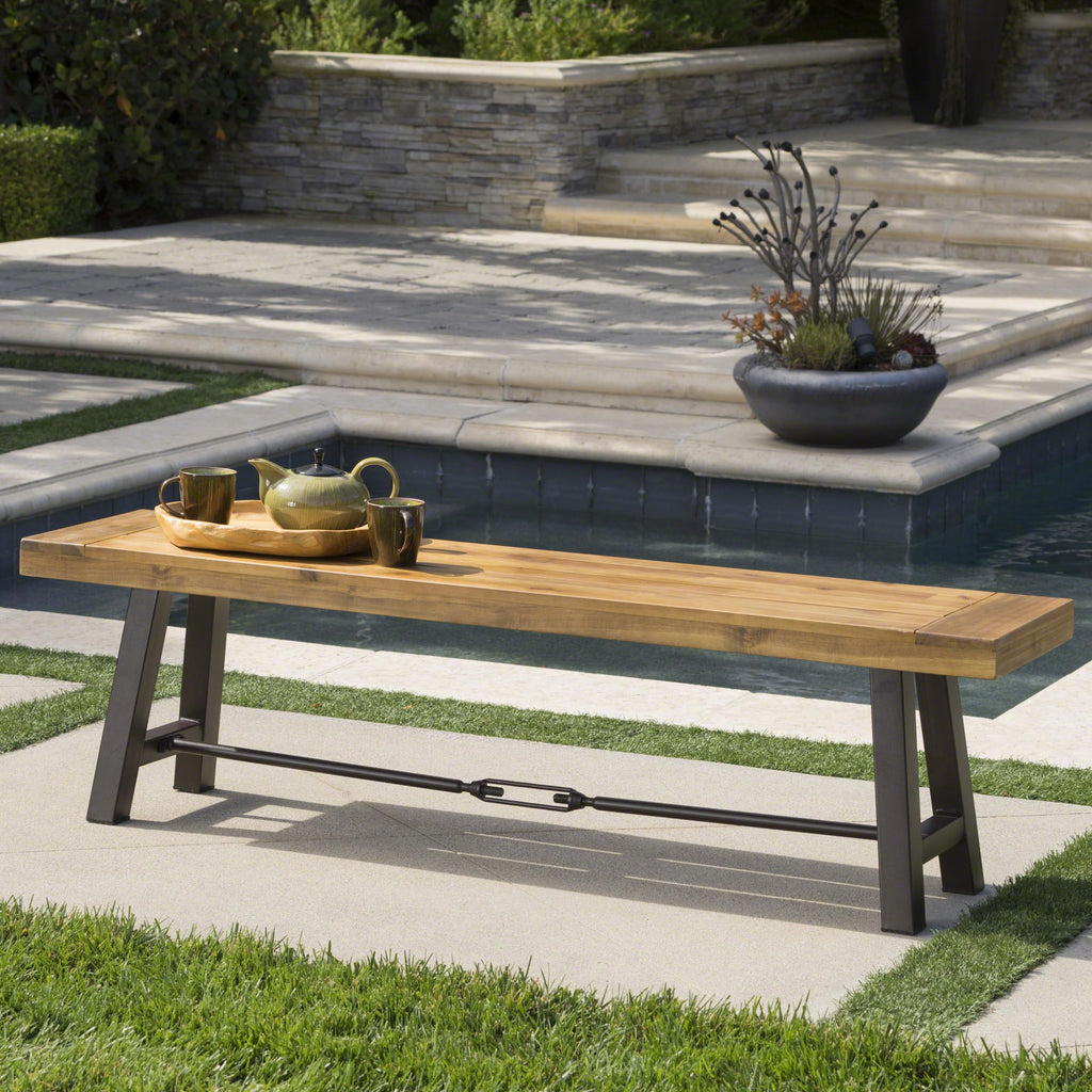 Acacia Wood Outdoor Bench with Metal Accents Z54271