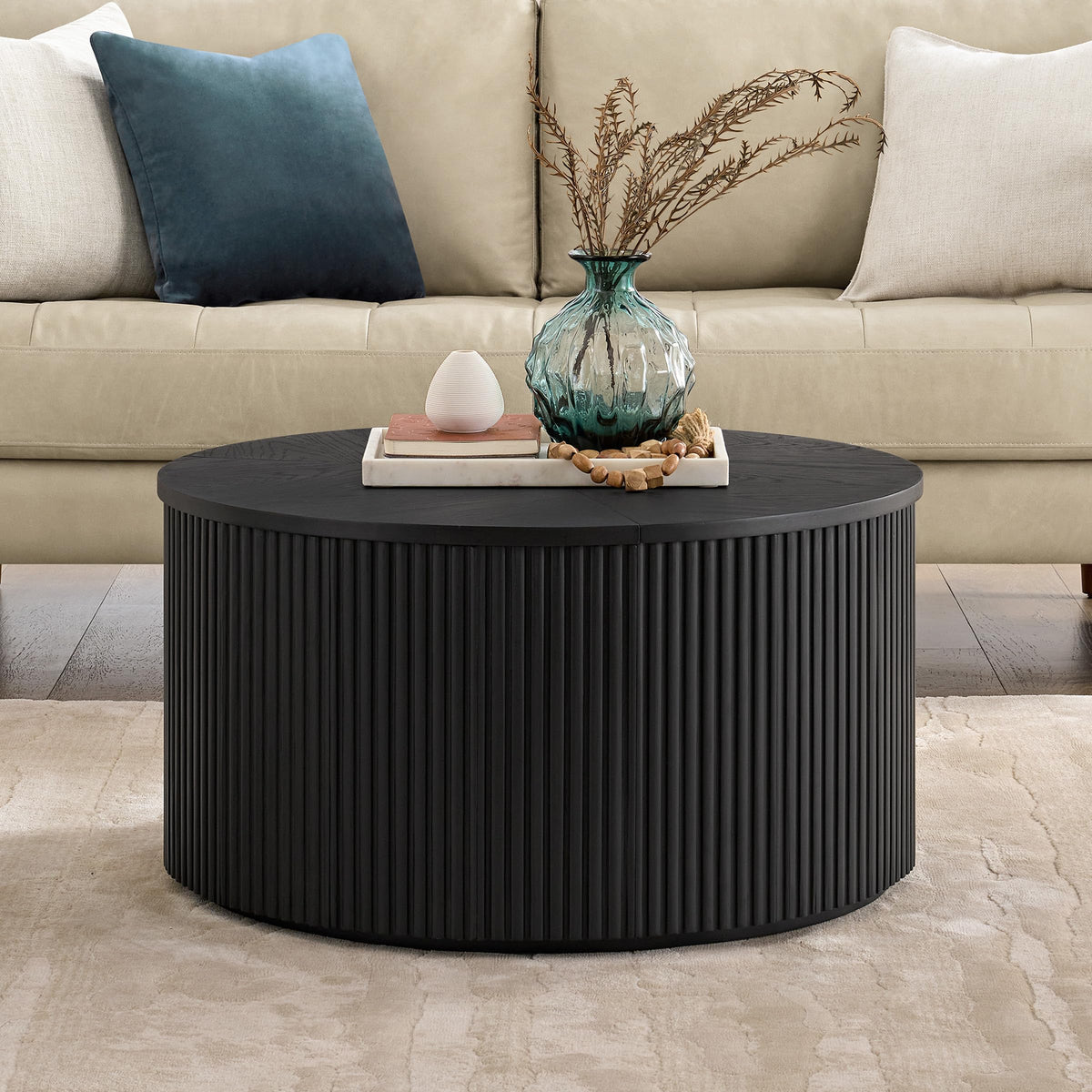 Black Fluted Round Coffee Table L154