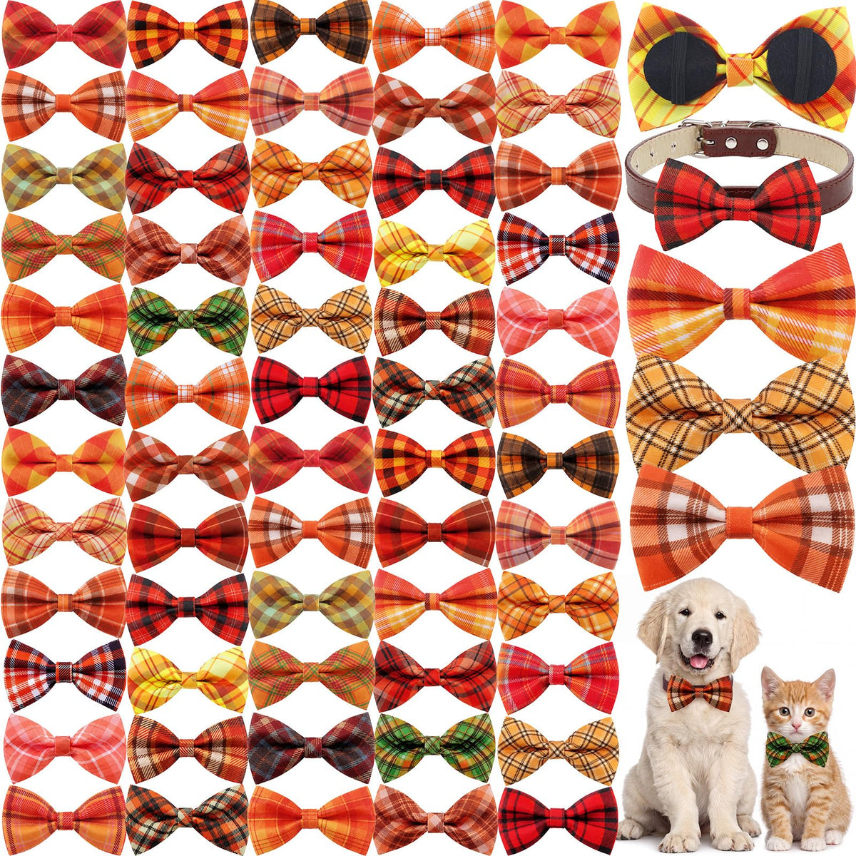 60 Pcs Plaid Dog Collar Bow Ties Z4963