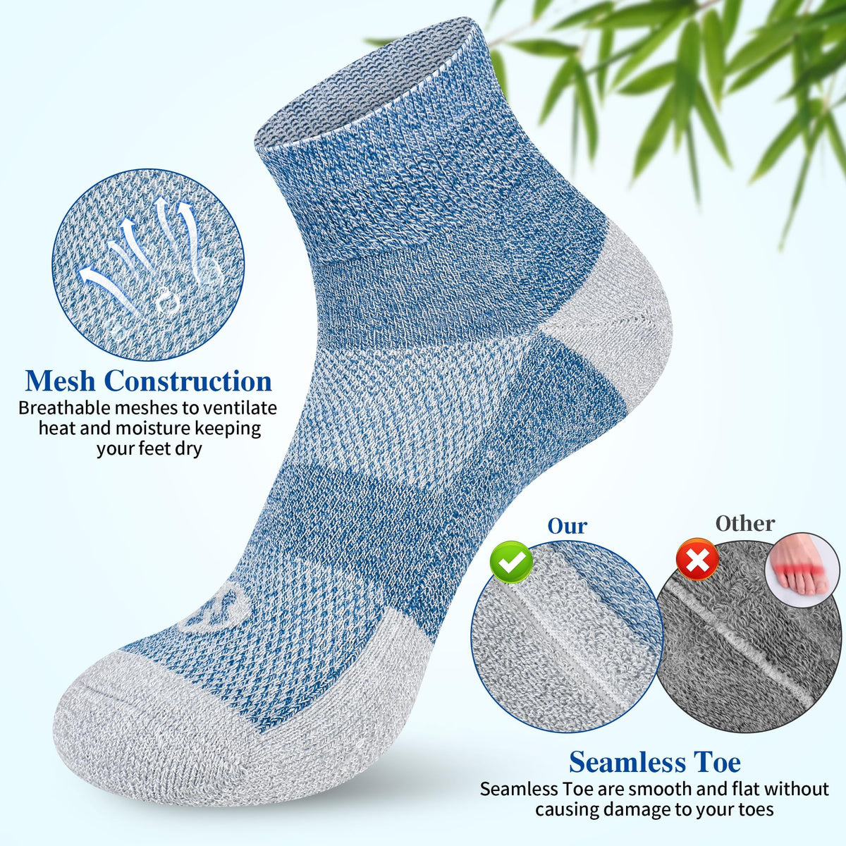 Diabetic Socks for Men, 10 Pairs Ankle & Low Cut Size 9-15 M7780