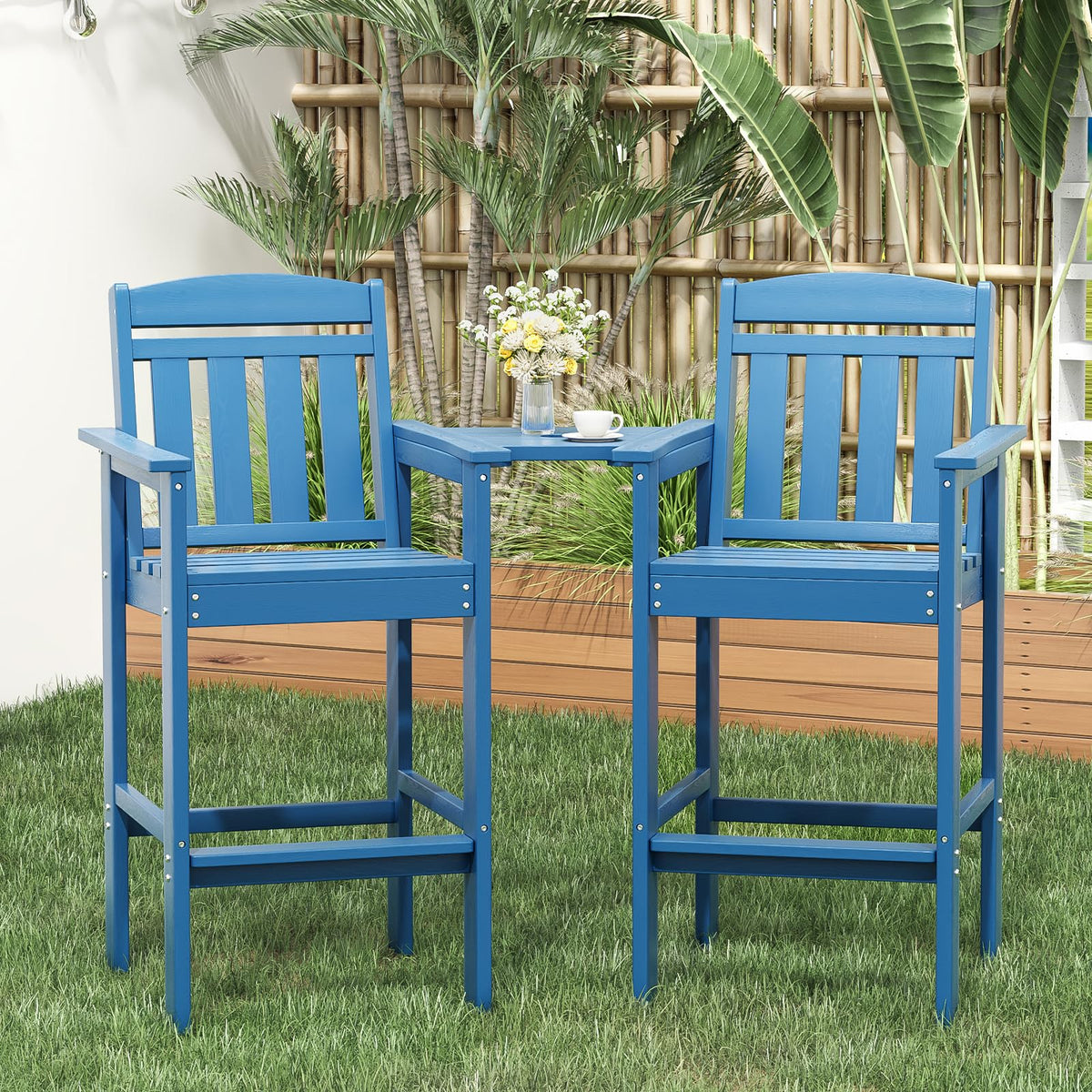 HDPE Adirondack Bar Stools Set of 2 with Connecting Tray E55261