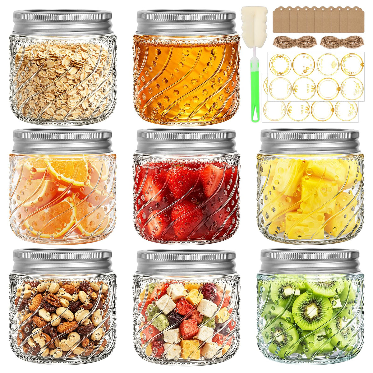 16oz Wide Mouth Mason Jars with Lids and Bands, 8 Pack Q81740